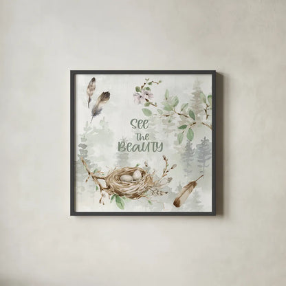 Ethereal Forest II by Katrina Pete. Shown in a sleek black glass frame for a contemporary gallery look. Available as an archival giclee rolled canvas, fine art paper, or poster print. SKU 86892a.