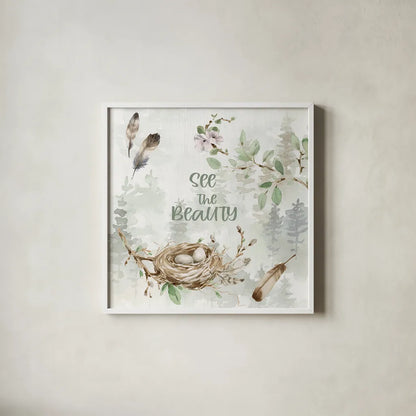 Ethereal Forest II by Katrina Pete. Shown in a crisp white glass frame for a clean and minimalist style. Available as an archival giclee rolled canvas, fine art paper, or poster print. SKU 86892a.