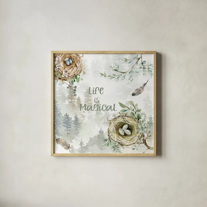 Ethereal Forest III by Katrina Pete. Shown in a natural wood glass frame for a timeless modern aesthetic. Available as an archival giclee rolled canvas, fine art paper, or poster print. SKU 86893a.