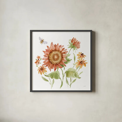 Fall Cottage Garden III by Katrina Pete. Shown in a sleek black glass frame for a contemporary gallery look. Available as an archival giclee rolled canvas, fine art paper, or poster print. SKU 100351a.