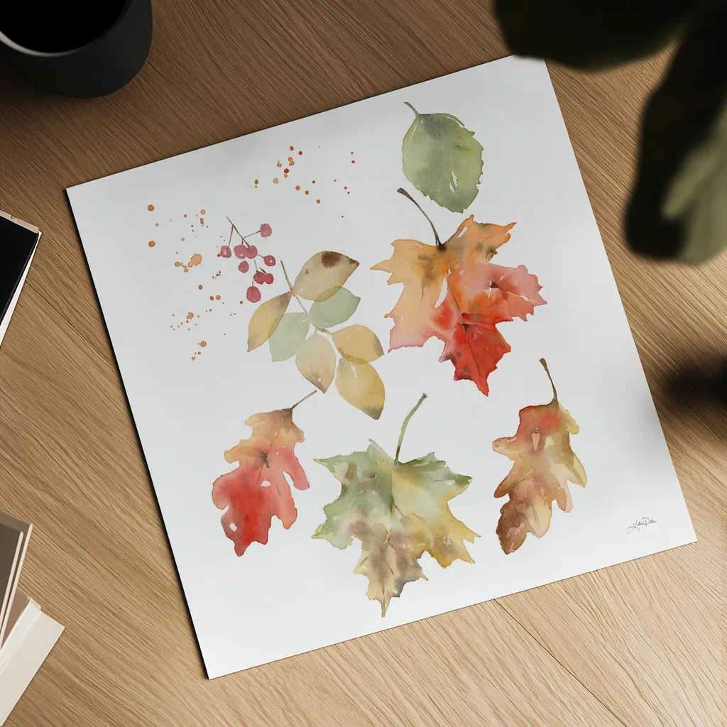 Falling Leaves II by Katrina Pete. Shown as a detailed flat fine art print, highlighting archival giclee quality. Available as an archival giclee rolled canvas, fine art paper, or poster print. SKU 68409a.
