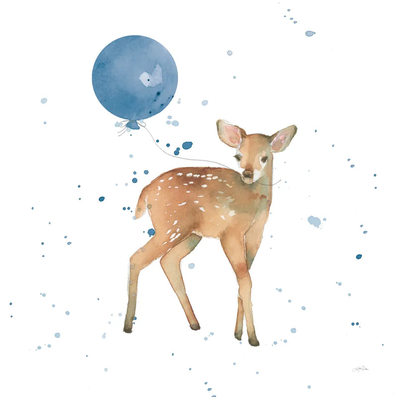 Festive Fawn Blue Sq by Katrina Pete. SKU 68784a. Archival Giclee Fine art print for wall decor.