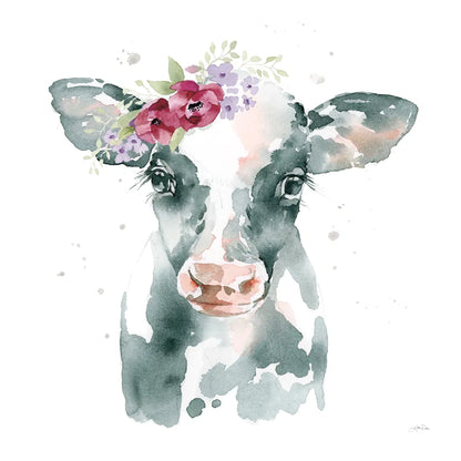 Floral Cow Pink Sq by Katrina Pete. SKU 68843a. Archival Giclee Fine art print for wall decor.