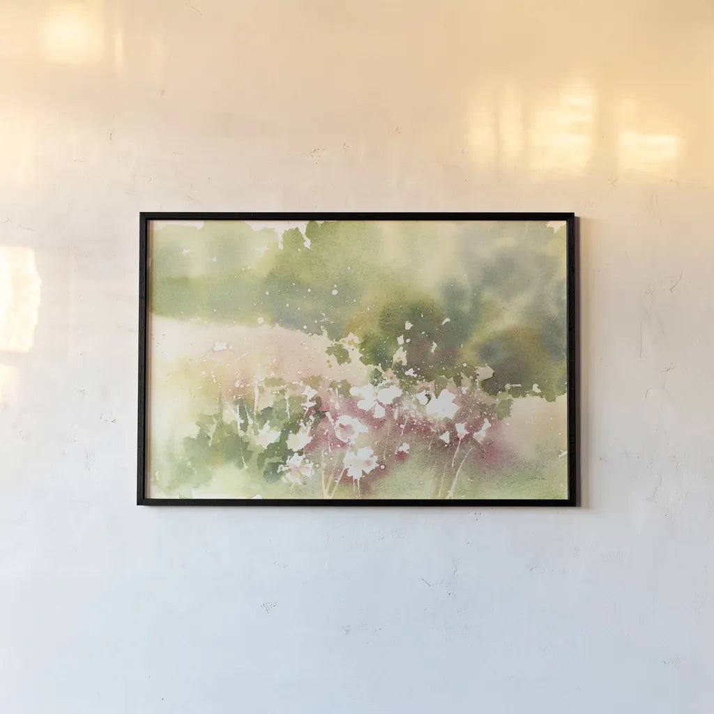 Floral Field by Katrina Pete. shown as a paper print in a black flame. Available as a archival giclee rolled canvas, fine art paper, or poster print. SKU 65972i.