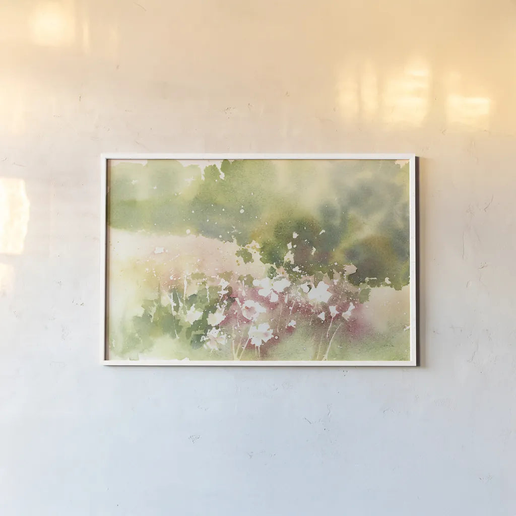 Floral Field by Katrina Pete. shown as a paper print in a white frame. Available as a archival giclee rolled canvas, fine art paper, or poster print. SKU 65972i.