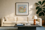 Generated image by Katrina Pete. Displayed in a glass frame with matte in a clean modern living room. Available as an archival giclee rolled canvas, fine art paper, or poster print. SKU 103247a.