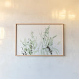 Grasses I by Katrina Pete. shown as a paper print in a natural frame. Available as a archival giclee rolled canvas, fine art paper, or poster print. SKU 77778i.
