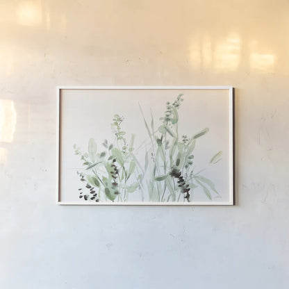 Grasses I by Katrina Pete. shown as a paper print in a white frame. Available as a archival giclee rolled canvas, fine art paper, or poster print. SKU 77778i.