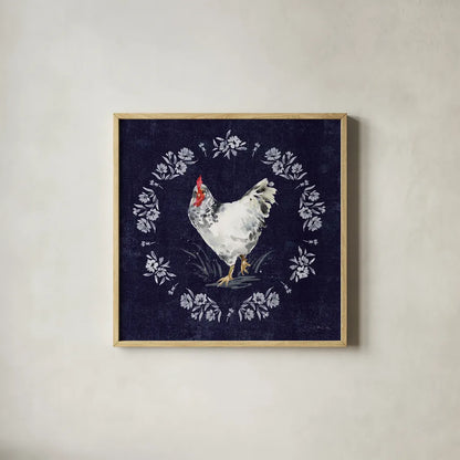 Home to Roost II by Katrina Pete. Shown in a natural wood glass frame for a timeless modern aesthetic. Available as an archival giclee rolled canvas, fine art paper, or poster print. SKU 85170a.