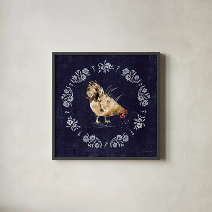 Home to Roost III by Katrina Pete. Shown in a sleek black glass frame for a contemporary gallery look. Available as an archival giclee rolled canvas, fine art paper, or poster print. SKU 85171a.