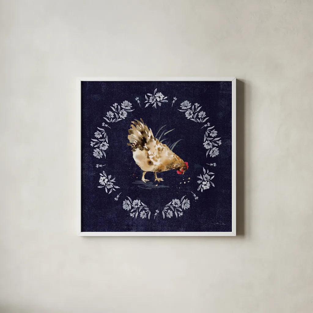 Home to Roost III by Katrina Pete. Shown in a crisp white glass frame for a clean and minimalist style. Available as an archival giclee rolled canvas, fine art paper, or poster print. SKU 85171a.