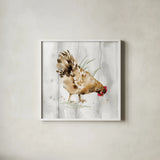 Home to Roost III Barn Board by Katrina Pete. Shown in a crisp white glass frame for a clean and minimalist style. Available as an archival giclee rolled canvas, fine art paper, or poster print. SKU 85563a.