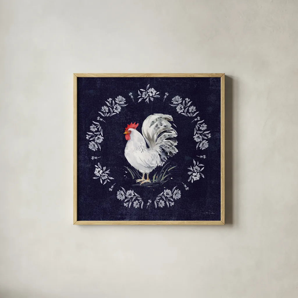 Home to Roost IV by Katrina Pete. Shown in a natural wood glass frame for a timeless modern aesthetic. Available as an archival giclee rolled canvas, fine art paper, or poster print. SKU 85172a.