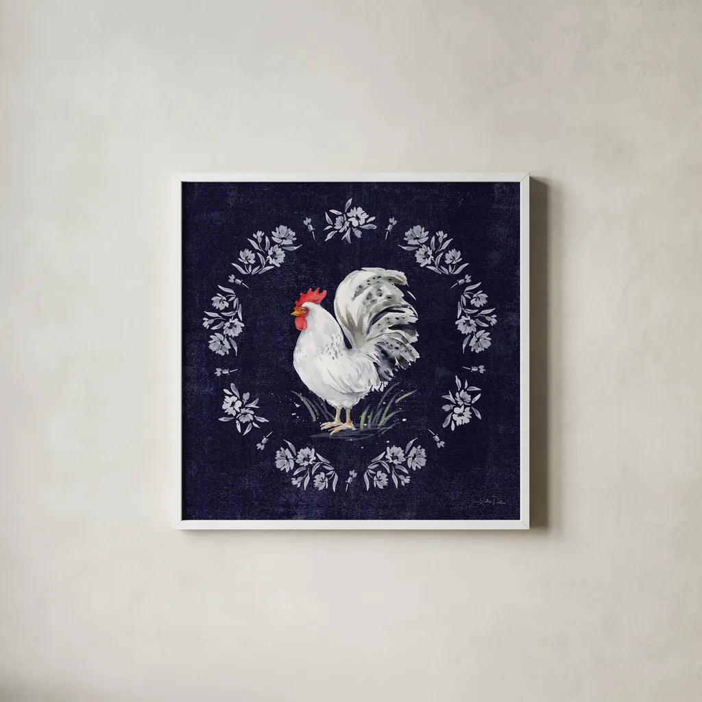 Home to Roost IV by Katrina Pete. Shown in a crisp white glass frame for a clean and minimalist style. Available as an archival giclee rolled canvas, fine art paper, or poster print. SKU 85172a.