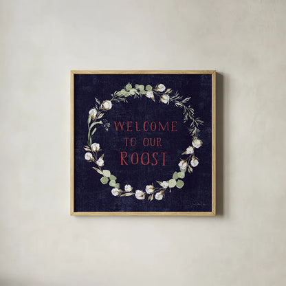 Home to Roost VI by Katrina Pete. Shown in a natural wood glass frame for a timeless modern aesthetic. Available as an archival giclee rolled canvas, fine art paper, or poster print. SKU 85174a.