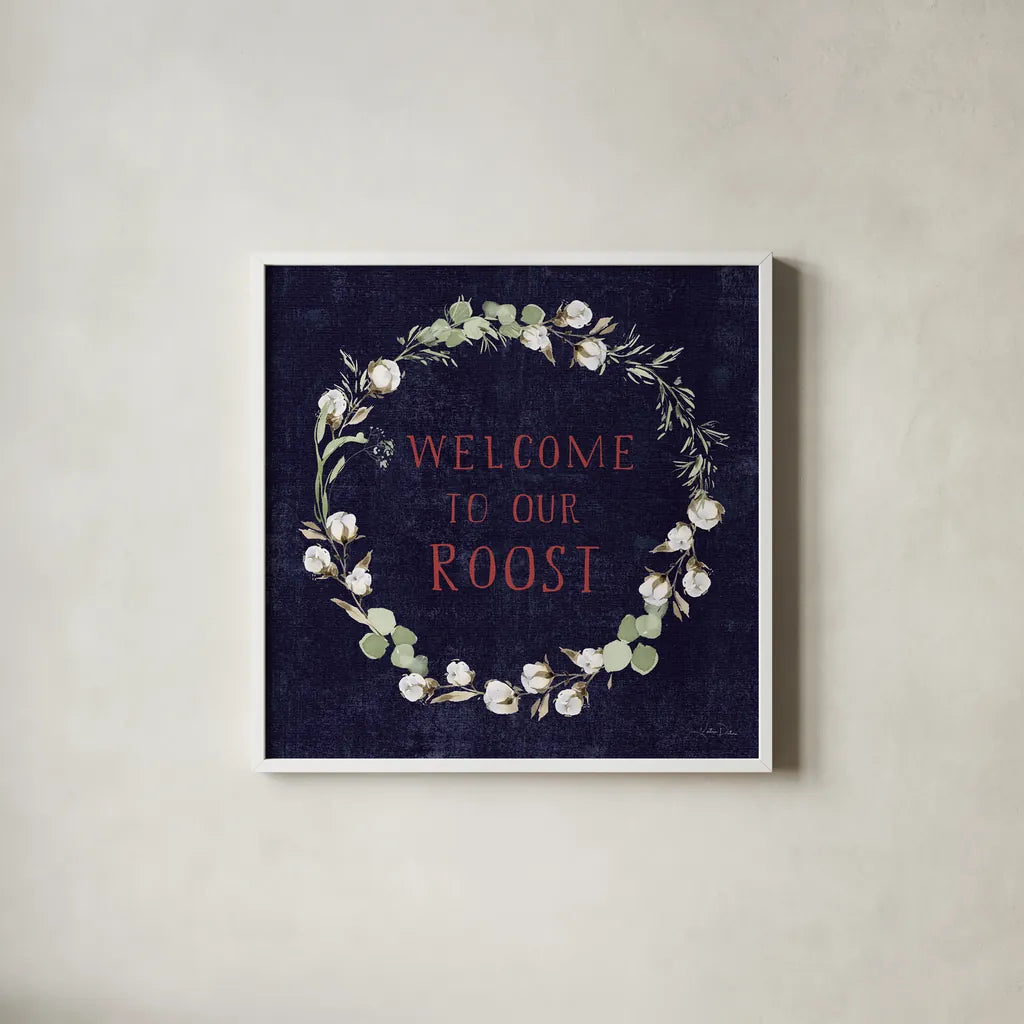 Home to Roost VI by Katrina Pete. Shown in a crisp white glass frame for a clean and minimalist style. Available as an archival giclee rolled canvas, fine art paper, or poster print. SKU 85174a.