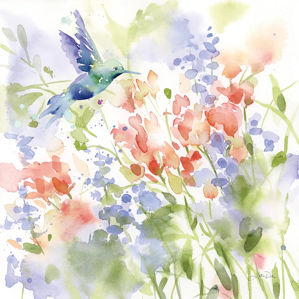 Hummingbird Meadow by Katrina Pete. SKU 75734a. Archival Giclee Fine art print for wall decor.