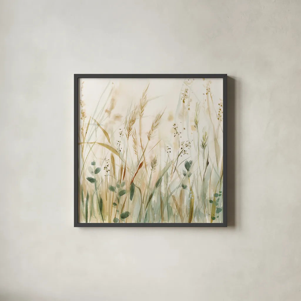 In the Meadow Crop by Katrina Pete. Shown in a sleek black glass frame for a contemporary gallery look. Available as an archival giclee rolled canvas, fine art paper, or poster print. SKU 77834a.
