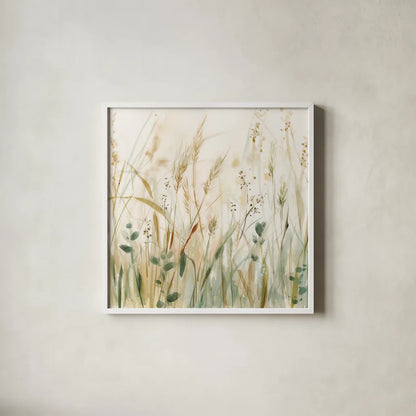 In the Meadow Crop by Katrina Pete. Shown in a crisp white glass frame for a clean and minimalist style. Available as an archival giclee rolled canvas, fine art paper, or poster print. SKU 77834a.