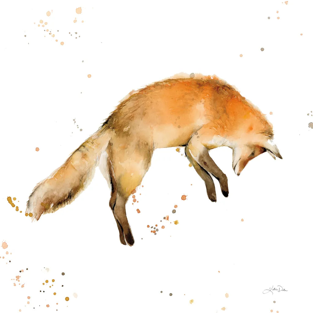 Jumping Fox by Katrina Pete. SKU 75860a. Archival Giclee Fine art print for wall decor.