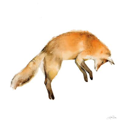 Jumping Fox on White by Katrina Pete. SKU 77223a. Archival Giclee Fine art print for wall decor.
