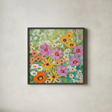 Midsummer Meadow by Katrina Pete. Shown in a sleek black glass frame for a contemporary gallery look. Available as an archival giclee rolled canvas, fine art paper, or poster print. SKU 93470a.