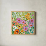 Midsummer Meadow by Katrina Pete. Shown in a natural wood glass frame for a timeless modern aesthetic. Available as an archival giclee rolled canvas, fine art paper, or poster print. SKU 93470a.