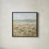 Neutral Meadow by Katrina Pete. Shown in a sleek black glass frame for a contemporary gallery look. Available as an archival giclee rolled canvas, fine art paper, or poster print. SKU 95654a.