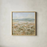 Neutral Meadow by Katrina Pete. Shown in a natural wood glass frame for a timeless modern aesthetic. Available as an archival giclee rolled canvas, fine art paper, or poster print. SKU 95654a.