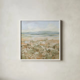 Neutral Meadow by Katrina Pete. Shown in a crisp white glass frame for a clean and minimalist style. Available as an archival giclee rolled canvas, fine art paper, or poster print. SKU 95654a.