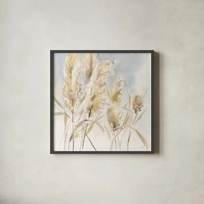 Pampas Grasses by Katrina Pete. Shown in a sleek black glass frame for a contemporary gallery look. Available as an archival giclee rolled canvas, fine art paper, or poster print. SKU 77948a.