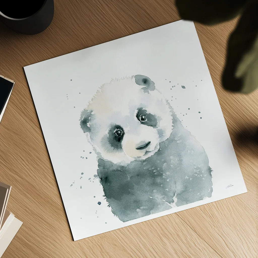 Panda Cub by Katrina Pete. Shown as a detailed flat fine art print, highlighting archival giclee quality. Available as an archival giclee rolled canvas, fine art paper, or poster print. SKU 66164a.