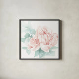 Poetic Blooming I Pink by Katrina Pete. Shown in a sleek black glass frame for a contemporary gallery look. Available as an archival giclee rolled canvas, fine art paper, or poster print. SKU 71083a.