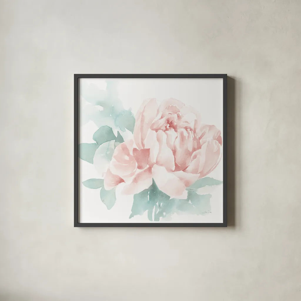 Poetic Blooming I Pink by Katrina Pete. Shown in a sleek black glass frame for a contemporary gallery look. Available as an archival giclee rolled canvas, fine art paper, or poster print. SKU 71083a.
