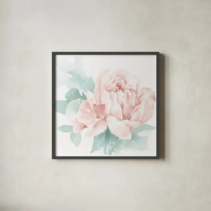 Poetic Blooming I Pink by Katrina Pete. Shown in a sleek black glass frame for a contemporary gallery look. Available as an archival giclee rolled canvas, fine art paper, or poster print. SKU 71083a.