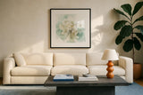 Poetic Blooming II by Katrina Pete. Displayed in a glass frame with matte in a clean modern living room. Available as an archival giclee rolled canvas, fine art paper, or poster print. SKU 67130a.