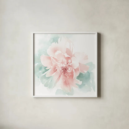 Poetic Blooming II Pink by Katrina Pete. Shown in a crisp white glass frame for a clean and minimalist style. Available as an archival giclee rolled canvas, fine art paper, or poster print. SKU 71084a.