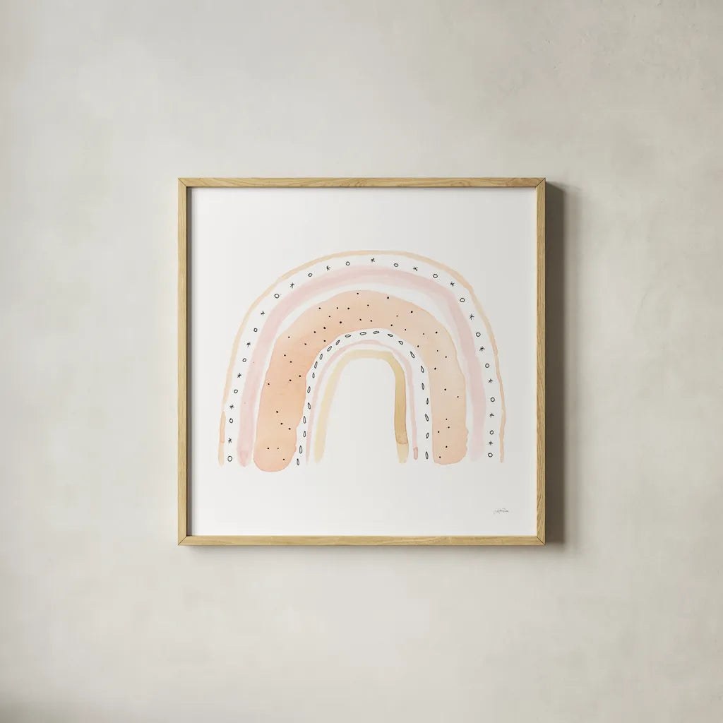 Rainbow Sweet by Katrina Pete. Shown in a natural wood glass frame for a timeless modern aesthetic. Available as an archival giclee rolled canvas, fine art paper, or poster print. SKU 77503a.