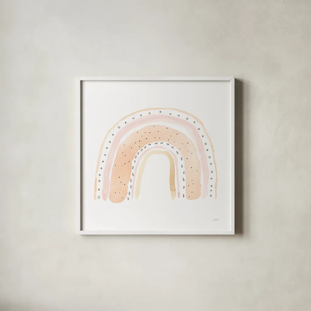 Rainbow Sweet by Katrina Pete. Shown in a crisp white glass frame for a clean and minimalist style. Available as an archival giclee rolled canvas, fine art paper, or poster print. SKU 77503a.