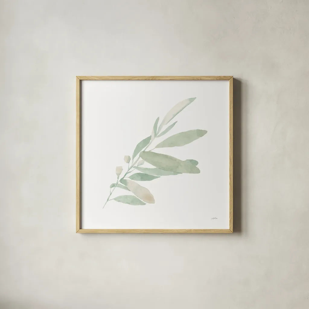 Sage I by Katrina Pete. Shown in a natural wood glass frame for a timeless modern aesthetic. Available as an archival giclee rolled canvas, fine art paper, or poster print. SKU 65977a.