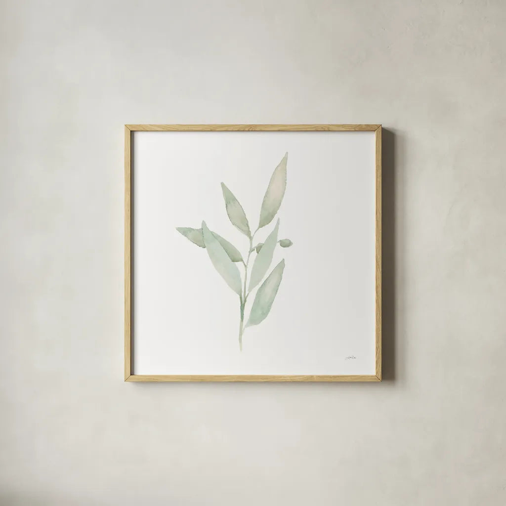 Sage II by Katrina Pete. Shown in a natural wood glass frame for a timeless modern aesthetic. Available as an archival giclee rolled canvas, fine art paper, or poster print. SKU 65978a.
