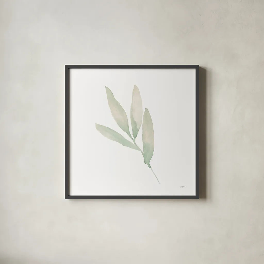 Sage III by Katrina Pete. Shown in a sleek black glass frame for a contemporary gallery look. Available as an archival giclee rolled canvas, fine art paper, or poster print. SKU 65979a.