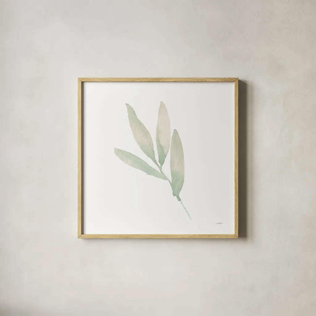 Sage III by Katrina Pete. Shown in a natural wood glass frame for a timeless modern aesthetic. Available as an archival giclee rolled canvas, fine art paper, or poster print. SKU 65979a.