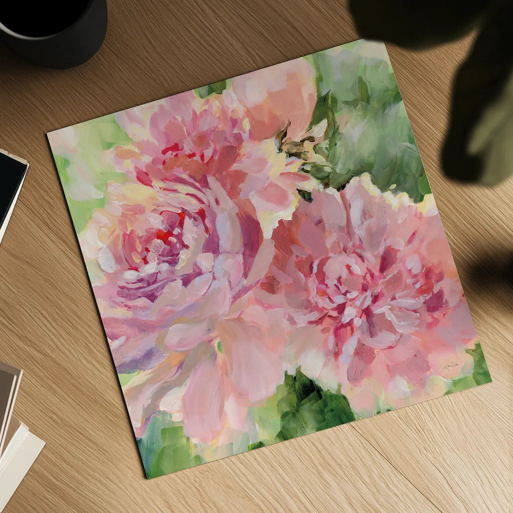 Sarahs Peony by Katrina Pete. Shown as a detailed flat fine art print, highlighting archival giclee quality. Available as an archival giclee rolled canvas, fine art paper, or poster print. SKU 92012a.
