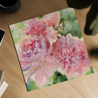 Sarahs Peony by Katrina Pete. Shown as a detailed flat fine art print, highlighting archival giclee quality. Available as an archival giclee rolled canvas, fine art paper, or poster print. SKU 92012a.