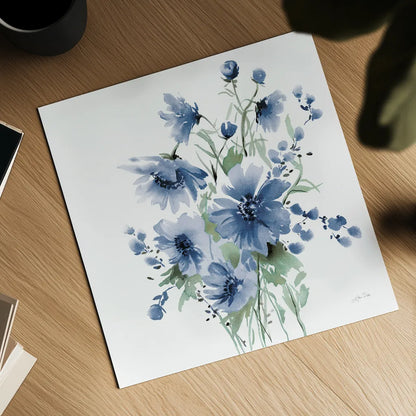 Secret Garden Bouquet I Blue by Katrina Pete. Shown as a detailed flat fine art print, highlighting archival giclee quality. Available as an archival giclee rolled canvas, fine art paper, or poster print. SKU 68144a.
