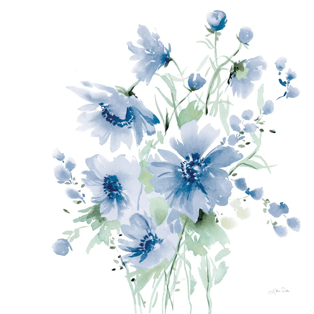 Secret Garden Bouquet I Blue Light by Katrina Pete. SKU 74221a. Archival Giclee Fine art print for wall decor.
