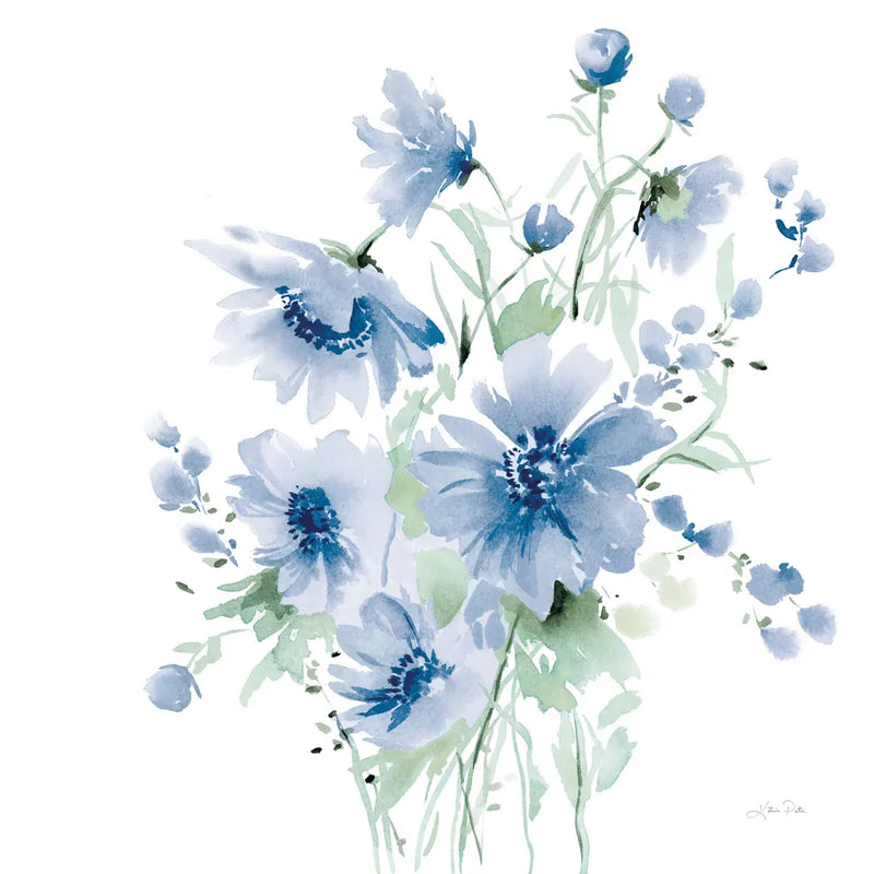 Secret Garden Bouquet I Blue Light by Katrina Pete. SKU 74221a. Archival Giclee Fine art print for wall decor.