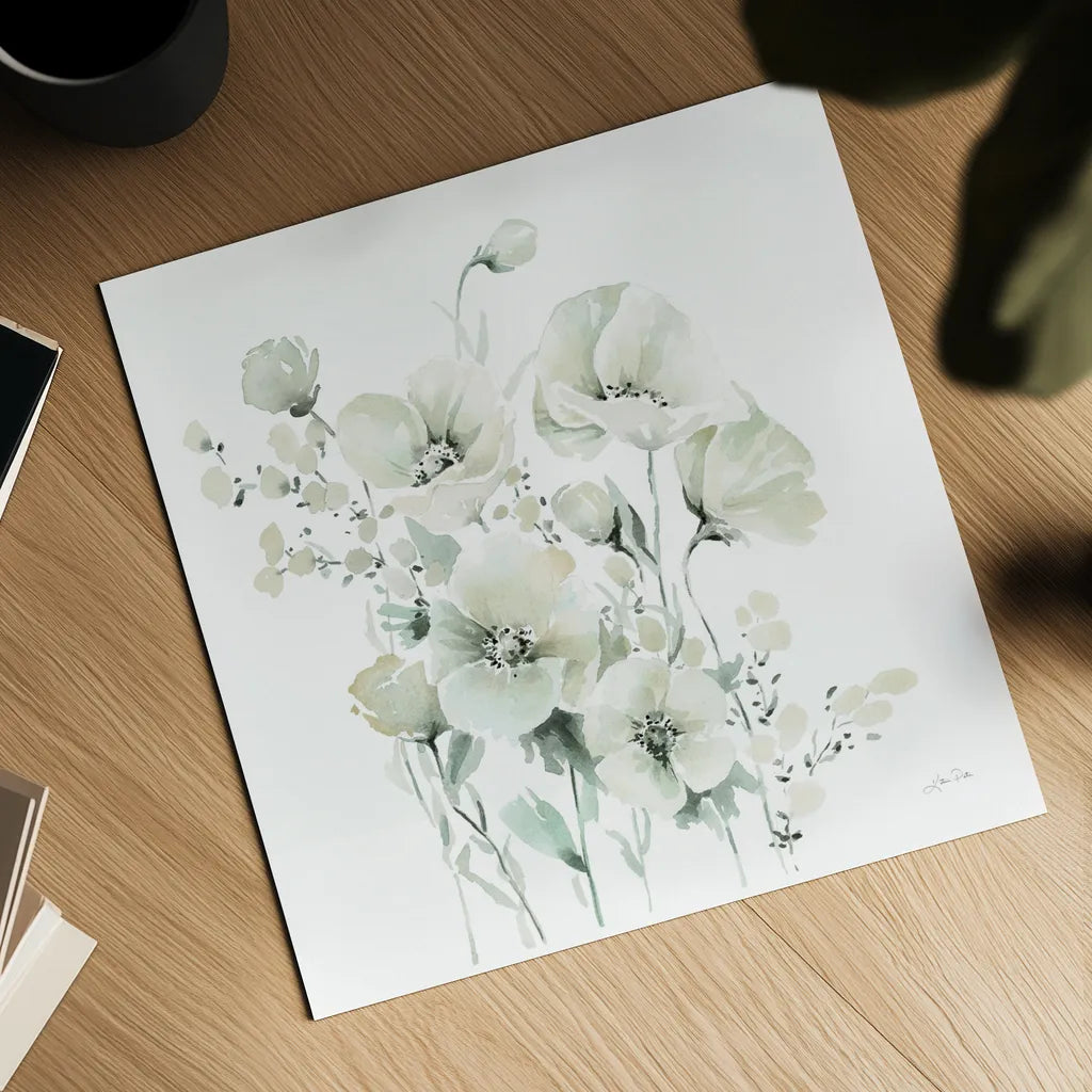 Secret Garden Bouquet II by Katrina Pete. Shown as a detailed flat fine art print, highlighting archival giclee quality. Available as an archival giclee rolled canvas, fine art paper, or poster print. SKU 67132a.