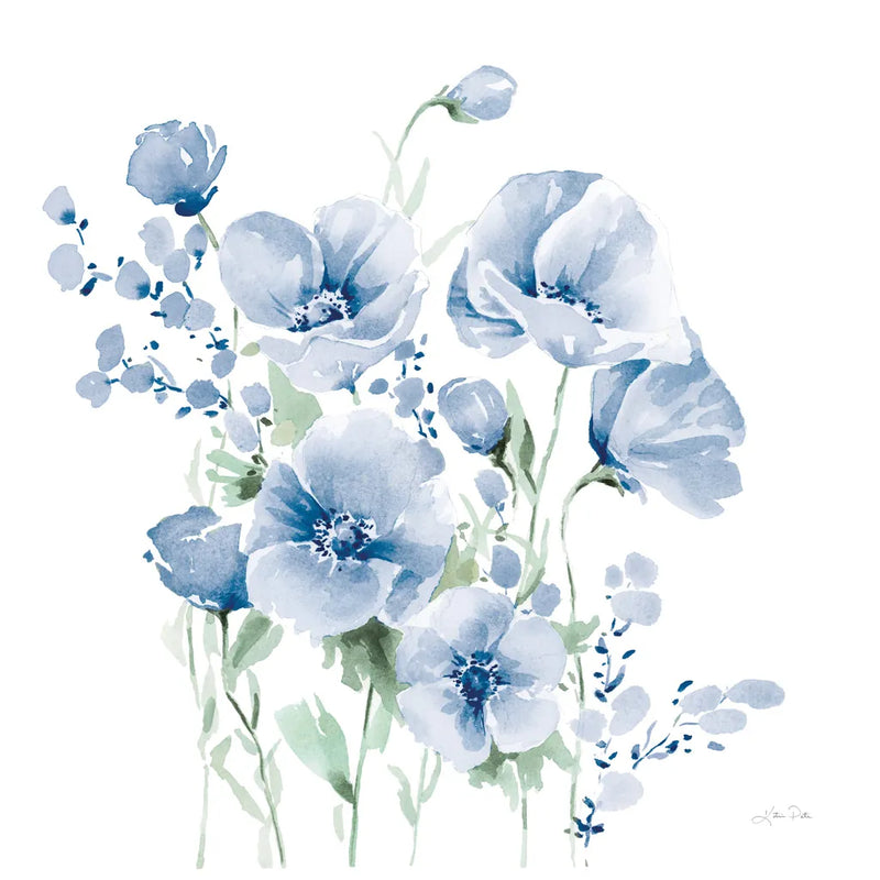 Secret Garden Bouquet II Blue Light by Katrina Pete. SKU 74222a. Archival Giclee Fine art print for wall decor.